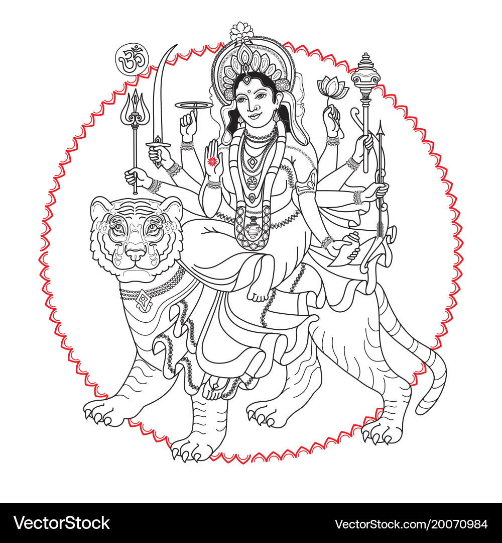 Goddess Durga on Tiger vector image