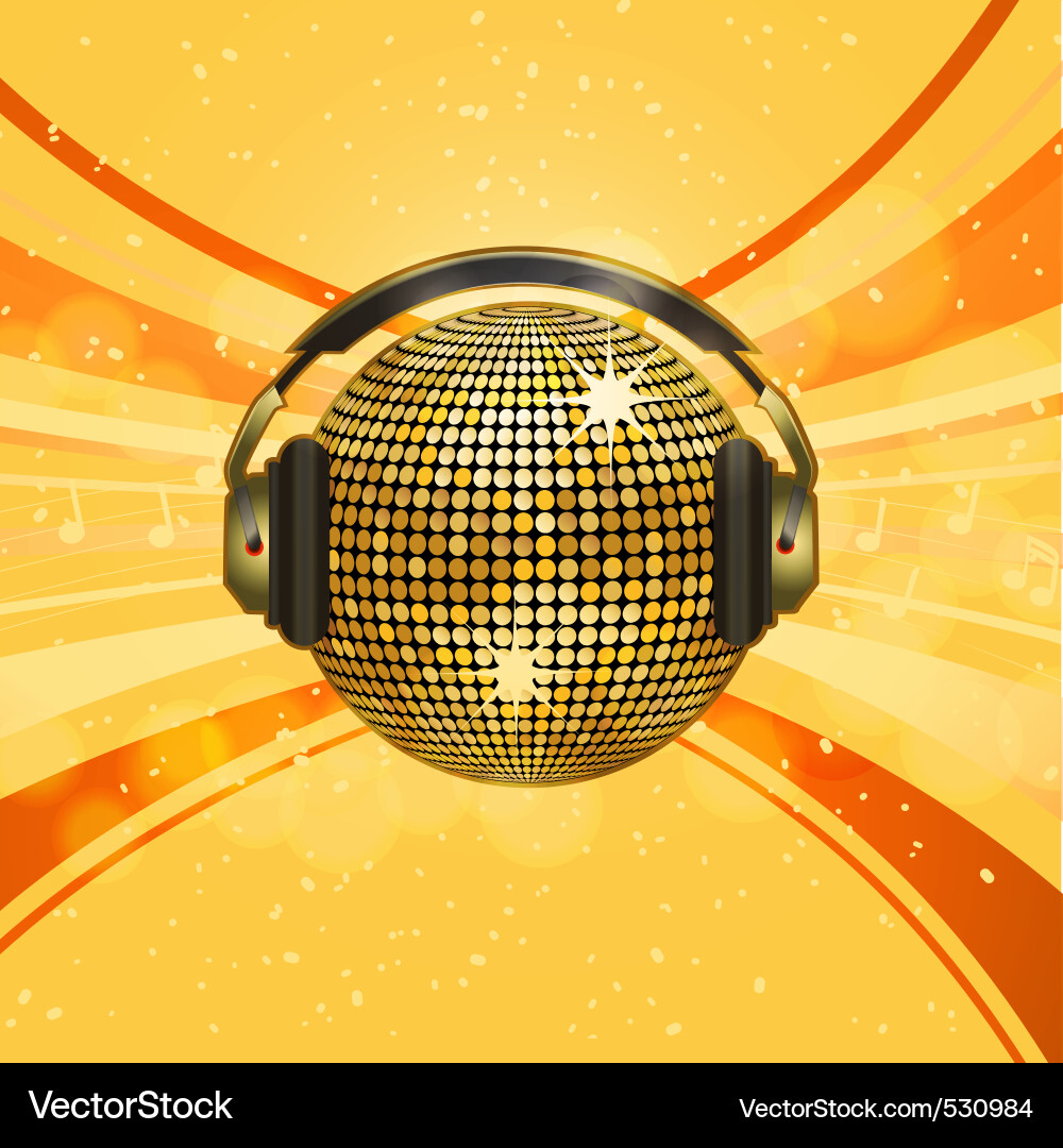 Golden Disco Ball with Headphones Vector Image