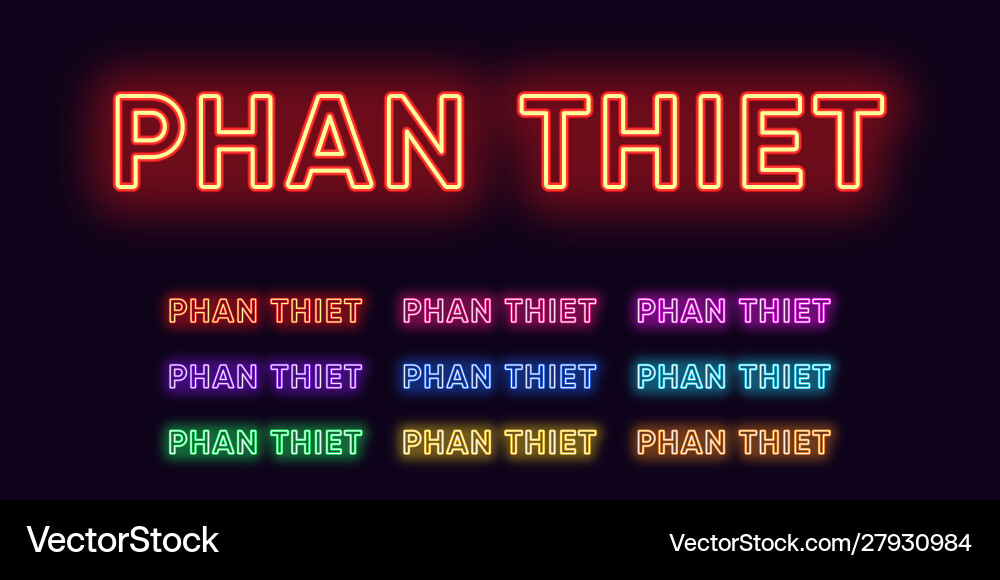 Neon phan thiet name city in vietnam text Neon phan thiet name city in vietnam text Vektorbild