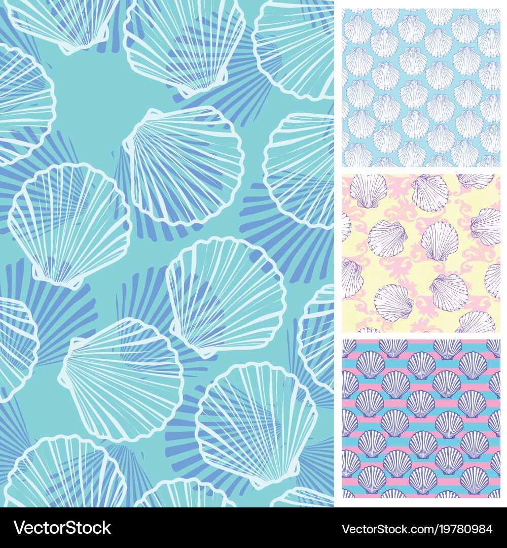 Ocean Shell Seamless Patterns Collection vector image