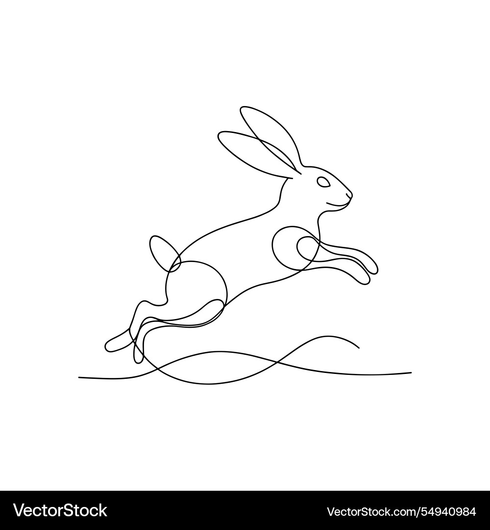 Rabbit jumping continuous line art flat vector image