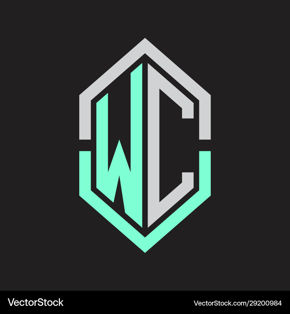 Wc logo monogram with hexagon shape and outline vector image