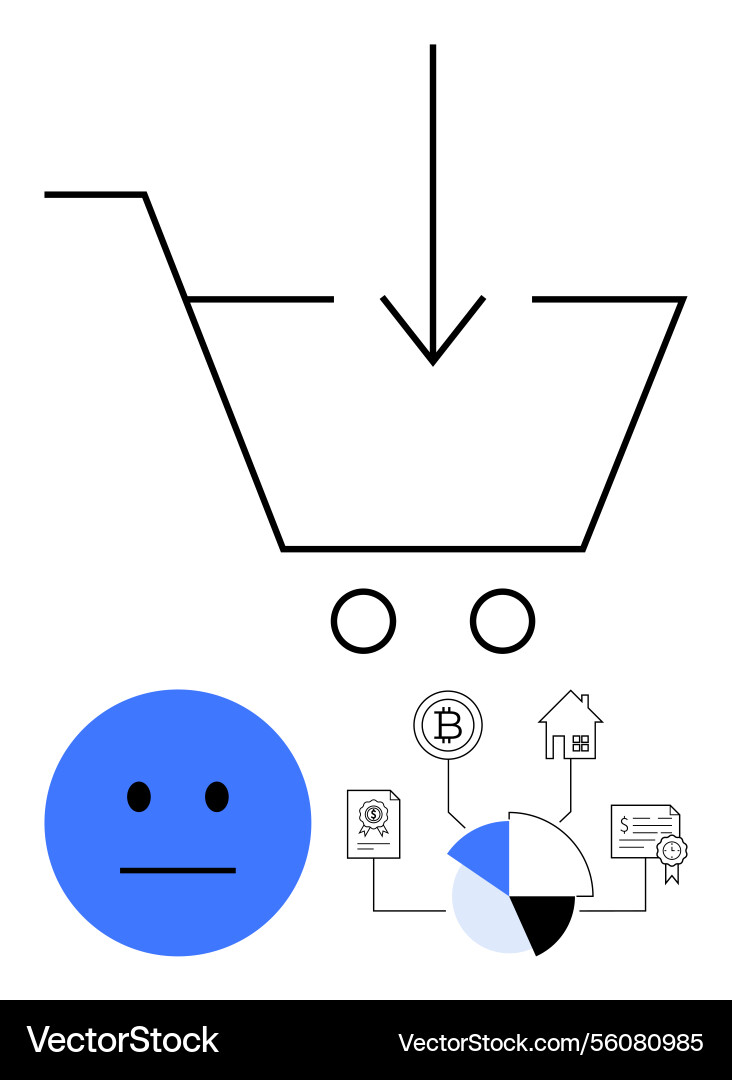Abstract shopping cart with down arrow and icons Abstract shopping cart with down arrow and icons Vector Image