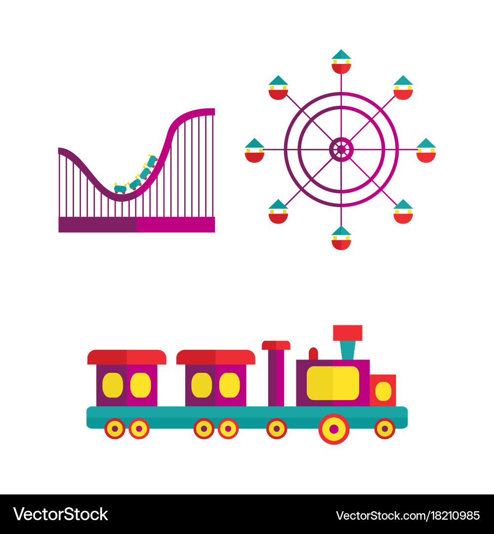 Amusement park objects icon set Vector Image