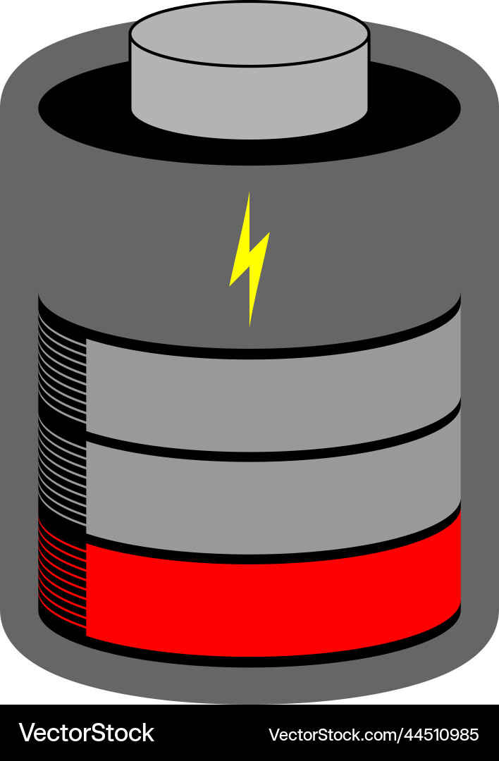 Battery cell low loaded with red status bar Battery cell low loaded with red status bar Vector Image