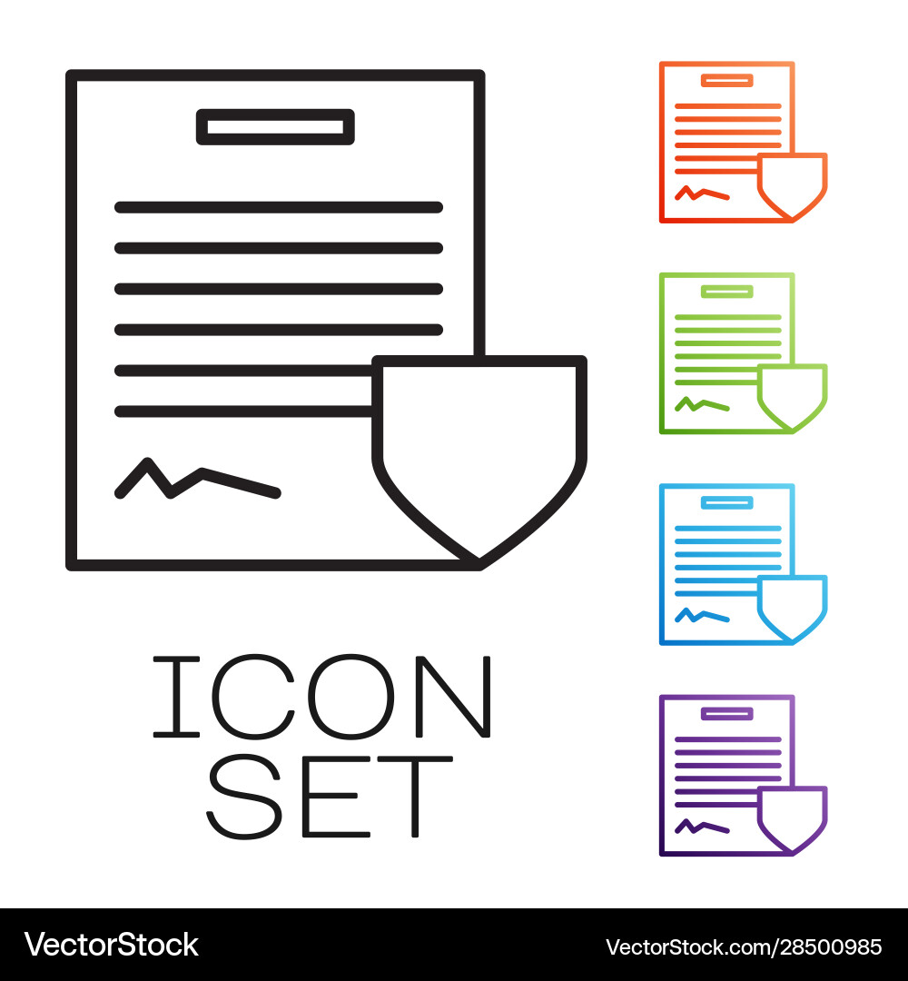 Black line contract with shield icon isolated Black line contract with shield icon isolated vector image