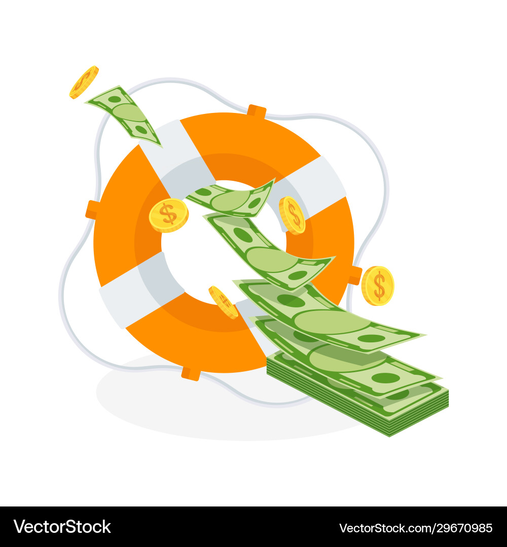 Fluss fliegen Geld in Lifebuoy Dollar Ring Fluss fliegen Geld in Lifebuoy Dollar Ring vektorbild
