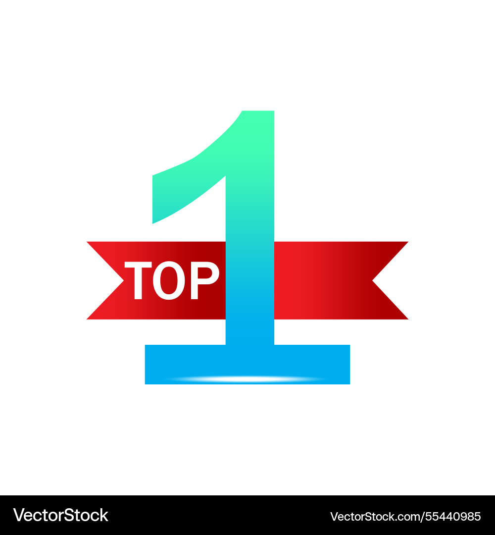 Gradient top 1 bold one digit red ribbon text Gradient top 1 bold one digit red ribbon text vector image