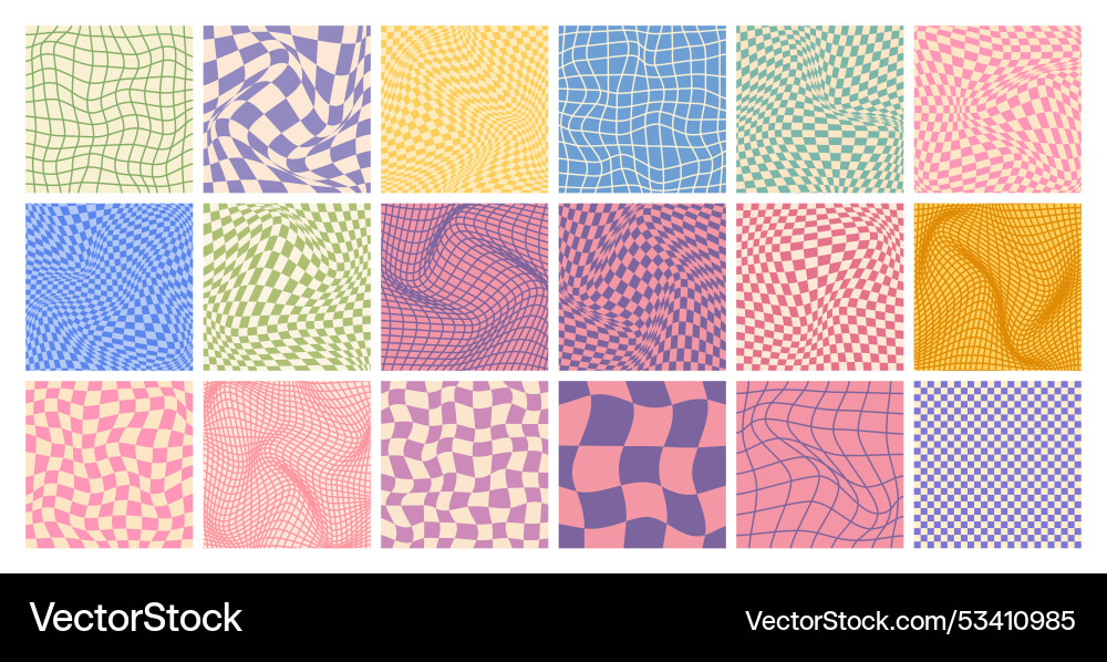 Groovy checkered pattern colorful distorted tiled Groovy checkered pattern colorful distorted tiled Vector Image