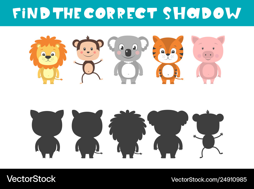Mirror image five different animals task find Mirror image five different animals task find vector image