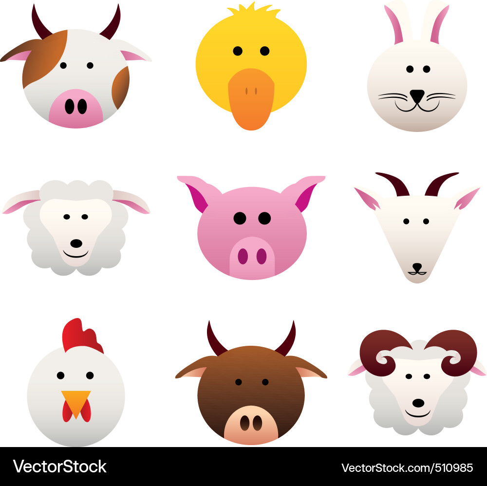 Süße Farm Tier Icons vektorbild