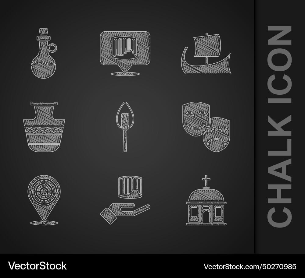 Set torch flame ancient column santorini building Set torch flame ancient column santorini building Vector Image