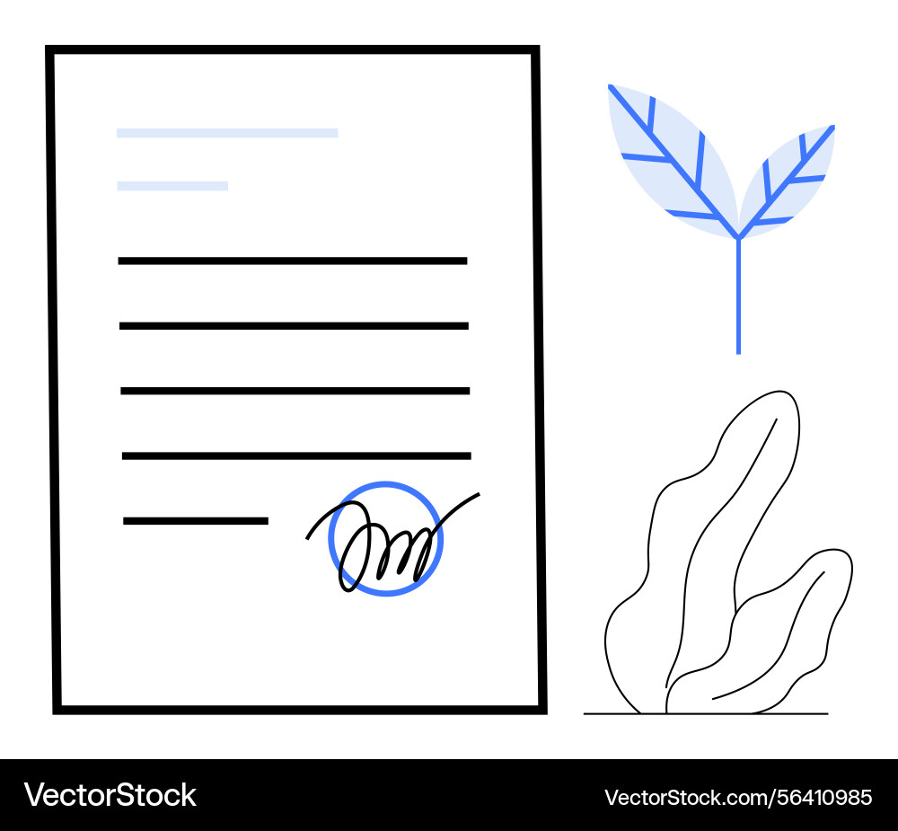 Signed document with minimalist nature elements vector image