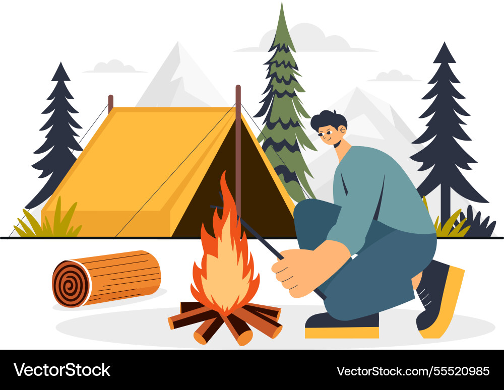 Survival Skills Sommer Camping mit Zelt Survival Skills Sommer Camping mit Zelt vektorbild