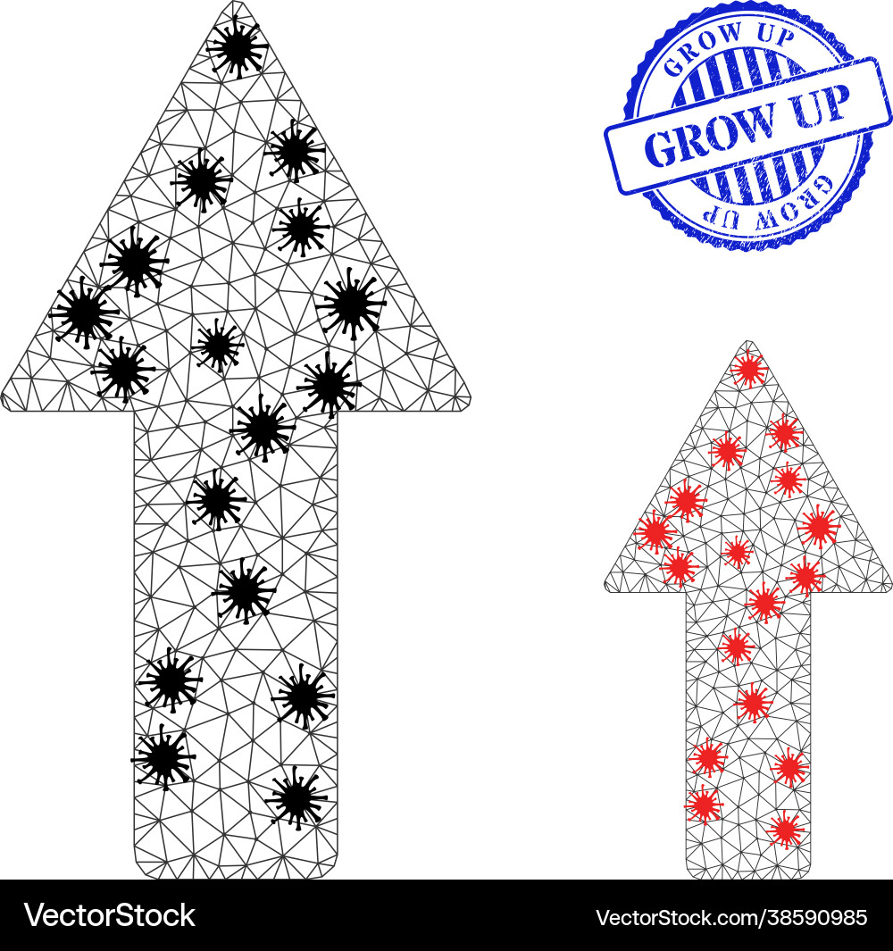Triangulated mesh arrow up icons with pathogen Triangulated mesh arrow up icons with pathogen vector image