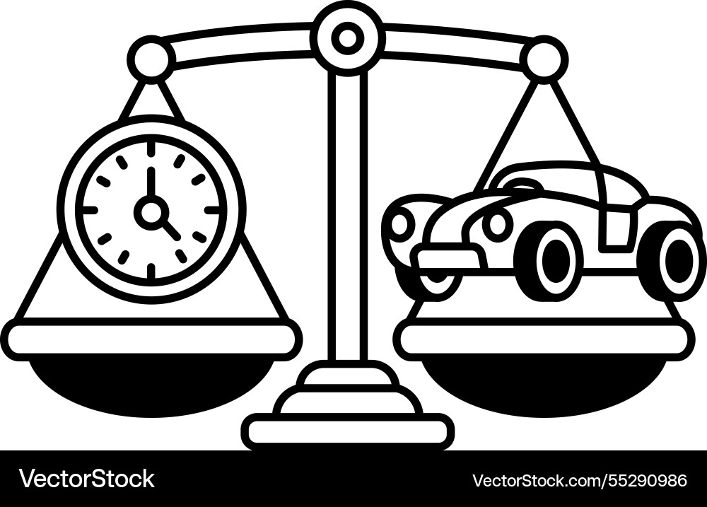 A scale with clock on one side and car Vector Image