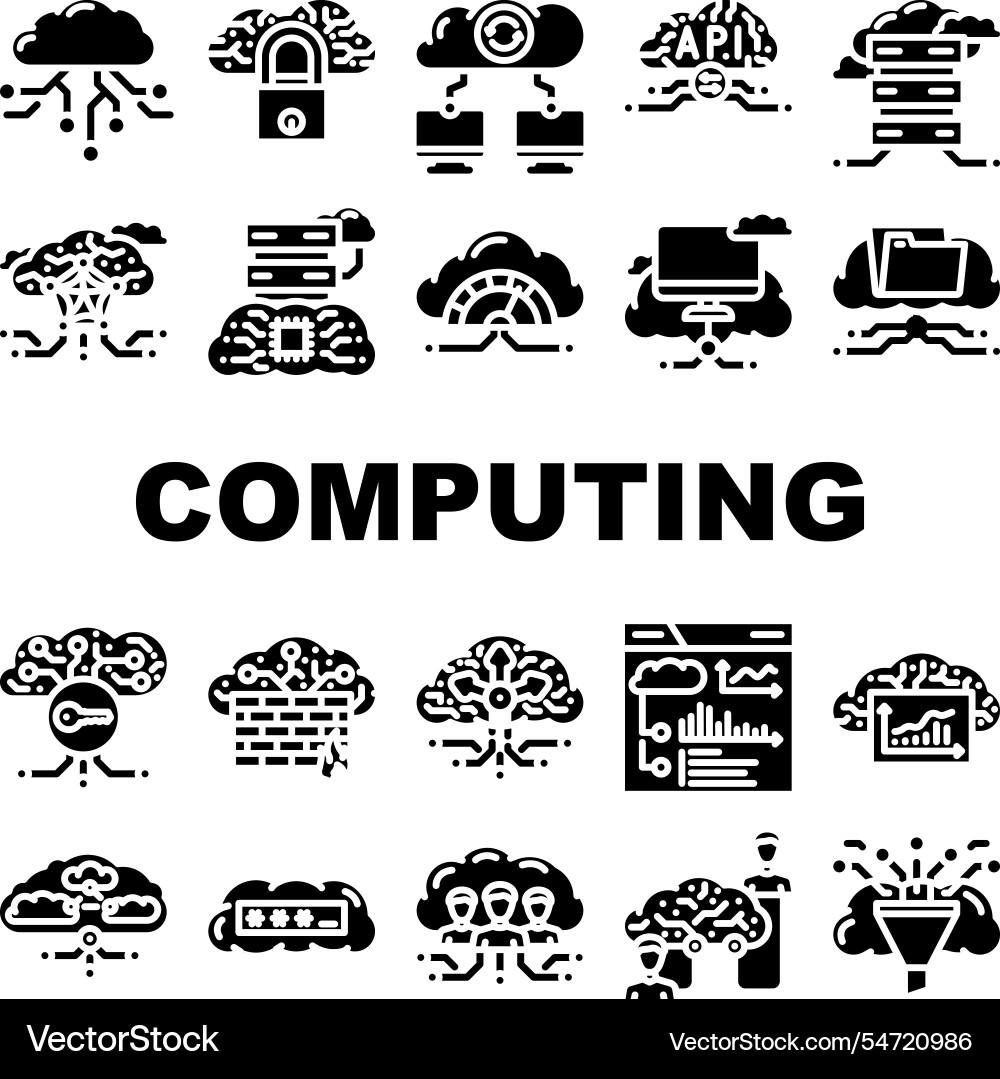 Cloud computing virtualization icons set Vector Image