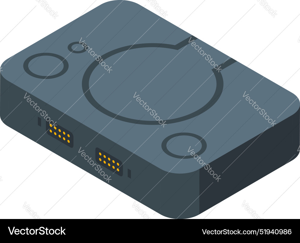 Grey game console device showing input output Grey game console device showing input output vector image
