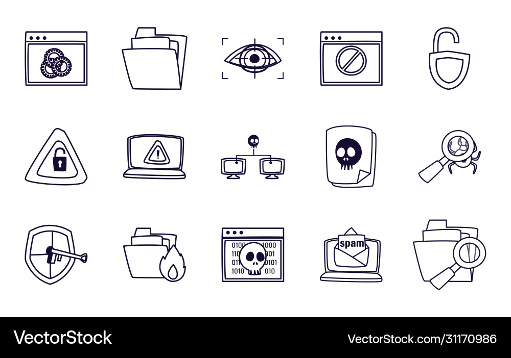 Hack information line style icon set design vector image