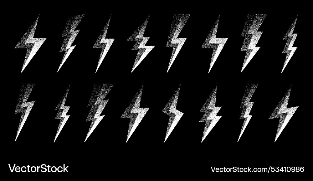 Lightning bolt icons collection dotted flash Lightning bolt icons collection dotted flash vector image