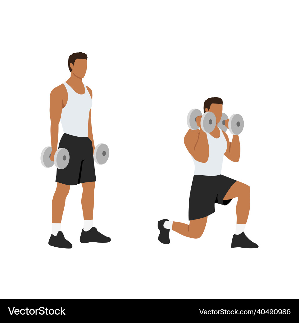 Man doing lunging lunge with bicep hammer curls Man doing lunging lunge with bicep hammer curls vector image