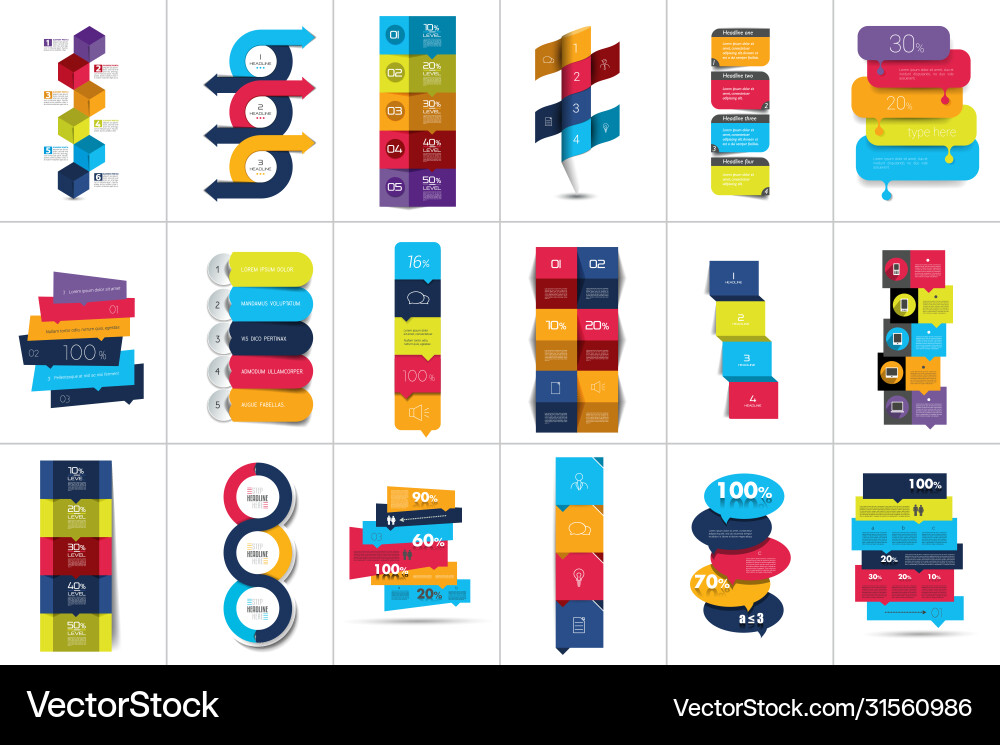 Mega set option step vertical schedule Mega set option step vertical schedule vector image