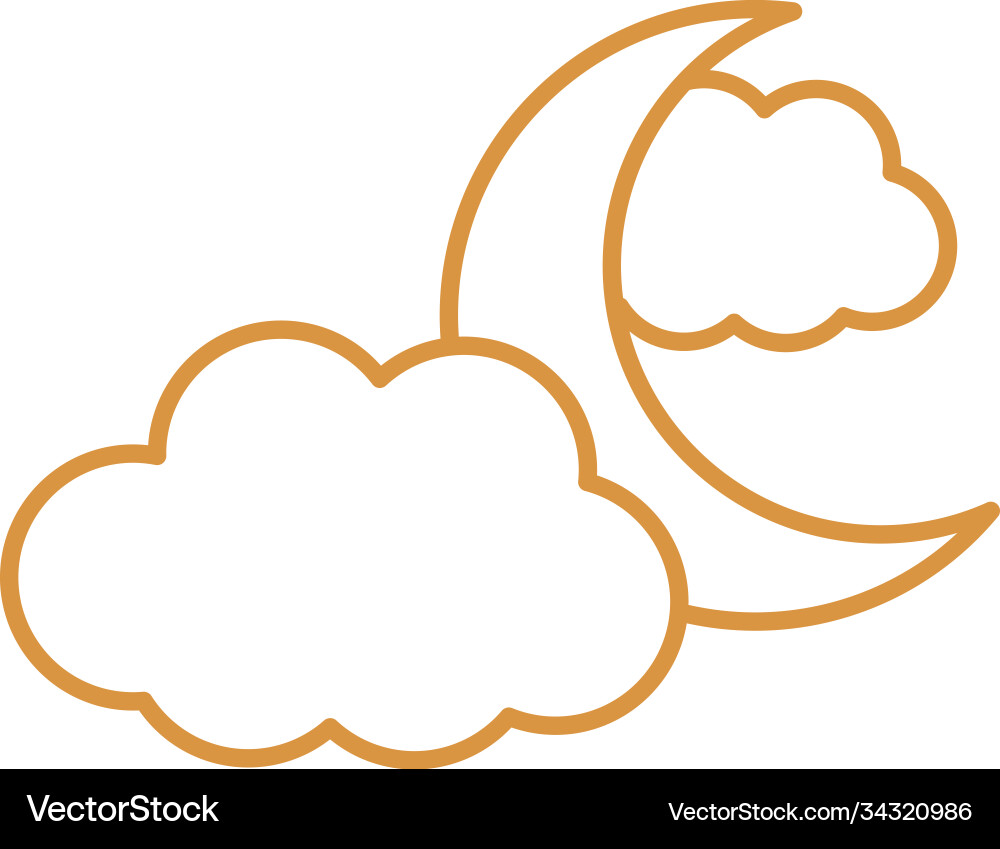Moon with clouds line style icon design vector image