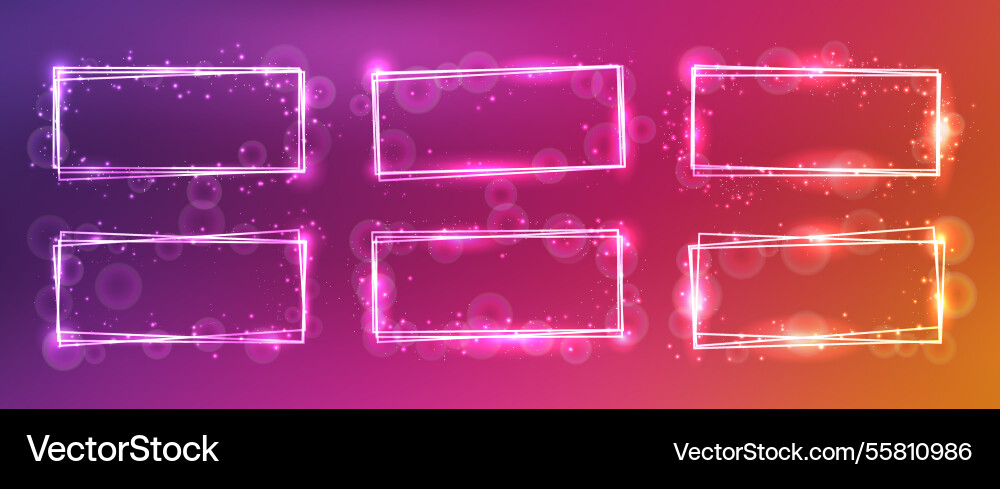 Neon rectangular frame with shining effects Vector Image