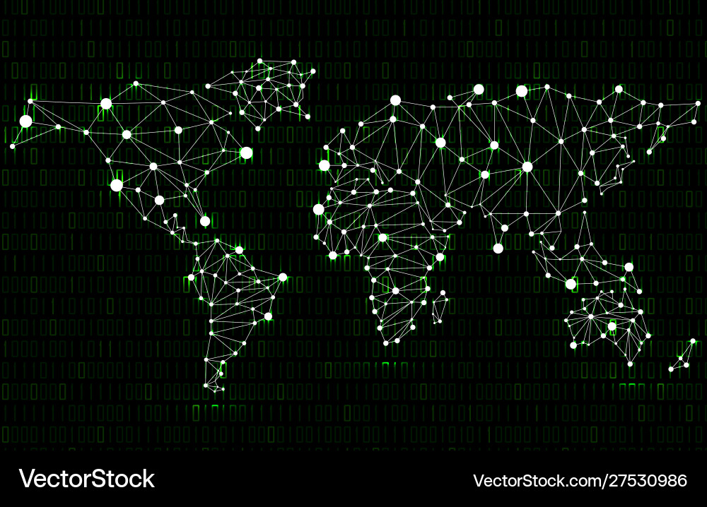 Polygonal World Map - Binary Code vector image