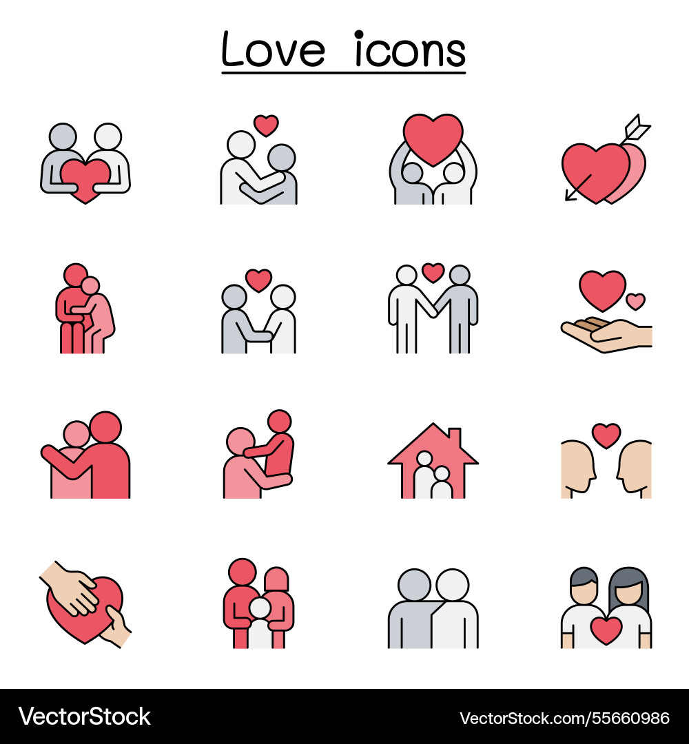 Set of love line contains such as hug friendship Vector Image