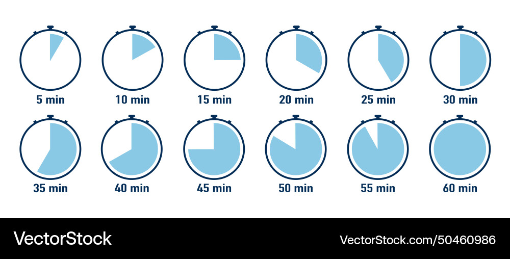 Set of timers clock stopwatch icons countdown Set of timers clock stopwatch icons countdown vector image