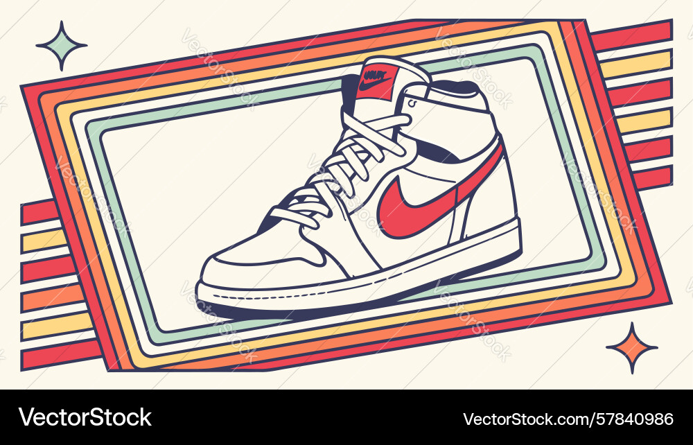Sneaker in frame with retro light rays design Vector Image