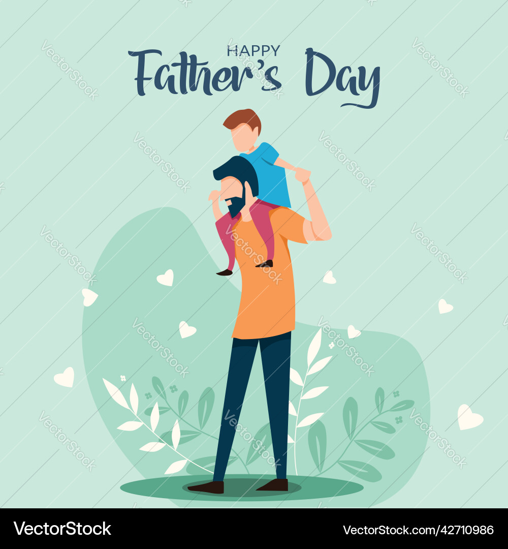 Son on his father shoulders green background Vector Image