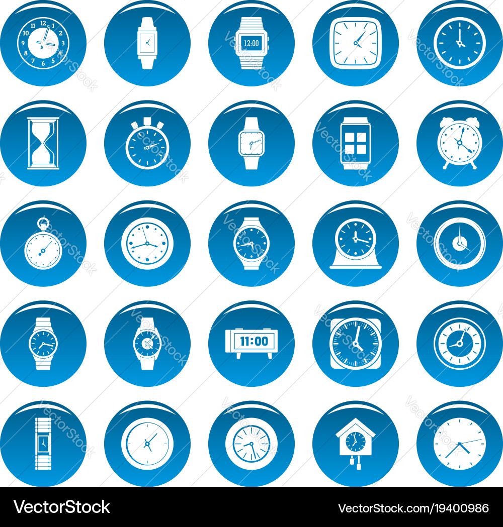 Time and clock icons set blue simple style vector image