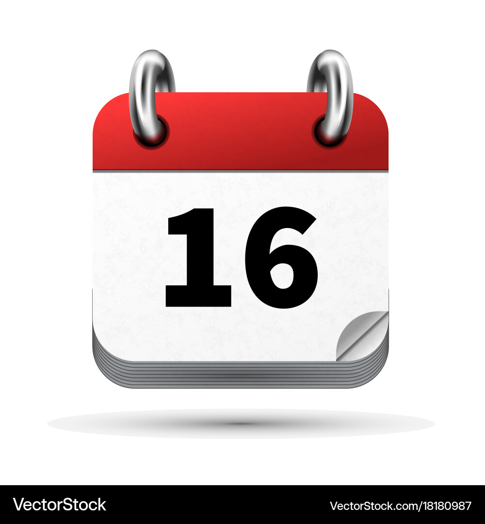 Bright realistic icon of calendar with 16th date vector image