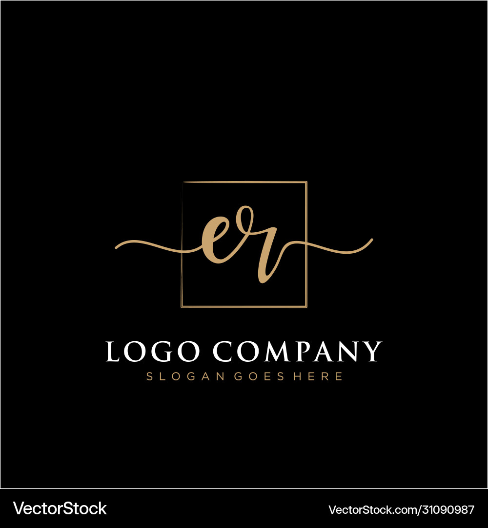 Er initial handwriting logo with rectangle vector image