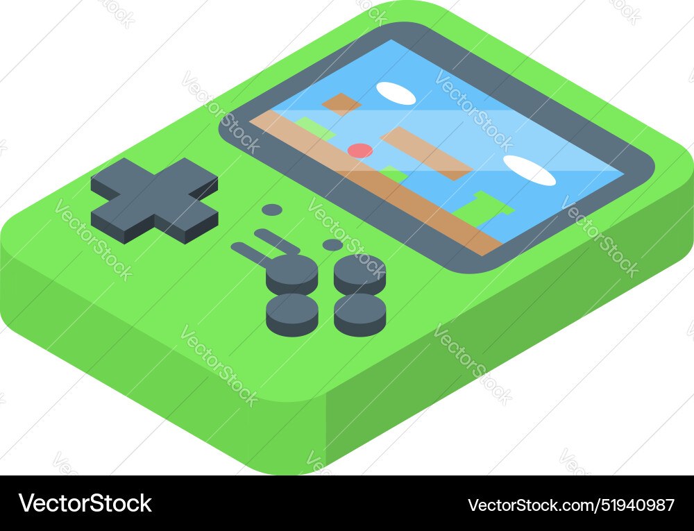 Green handheld video game console displaying Vector Image