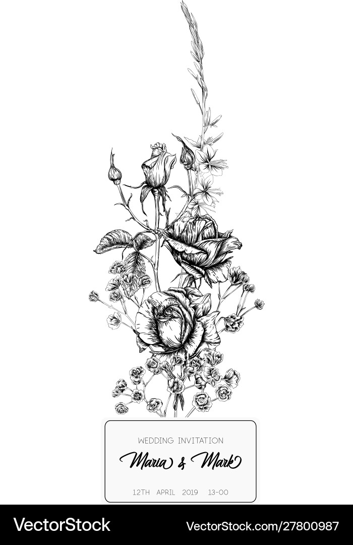 Hochzeit Einladung mit Rosen und Frühlingsblumen Hochzeit Einladung mit Rosen und Frühlingsblumen vektorbild