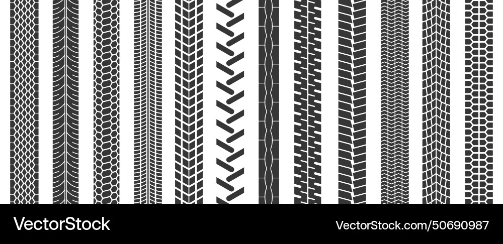 Offroad tire prints set rugged traces of wheel Offroad tire prints set rugged traces of wheel vector image
