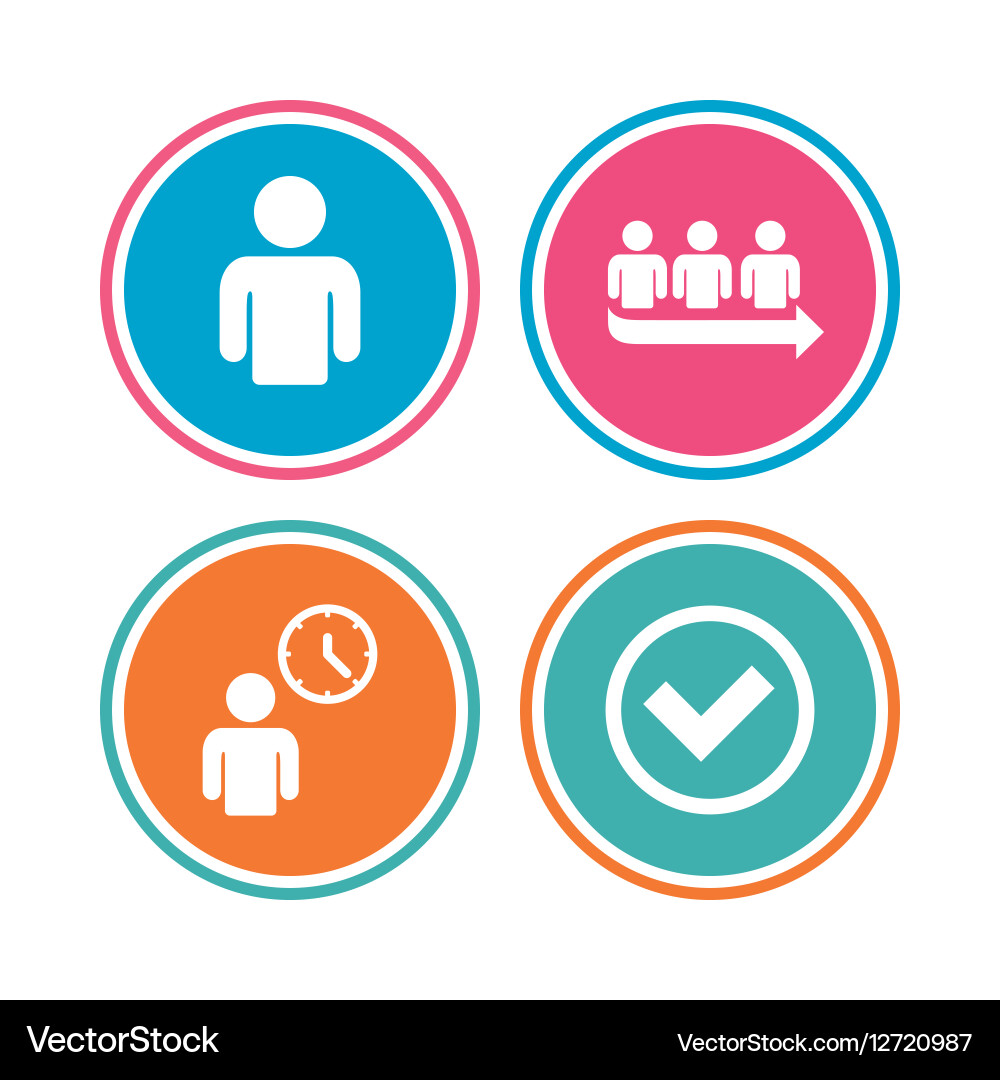 Queue icon person waiting sign check and time vector image