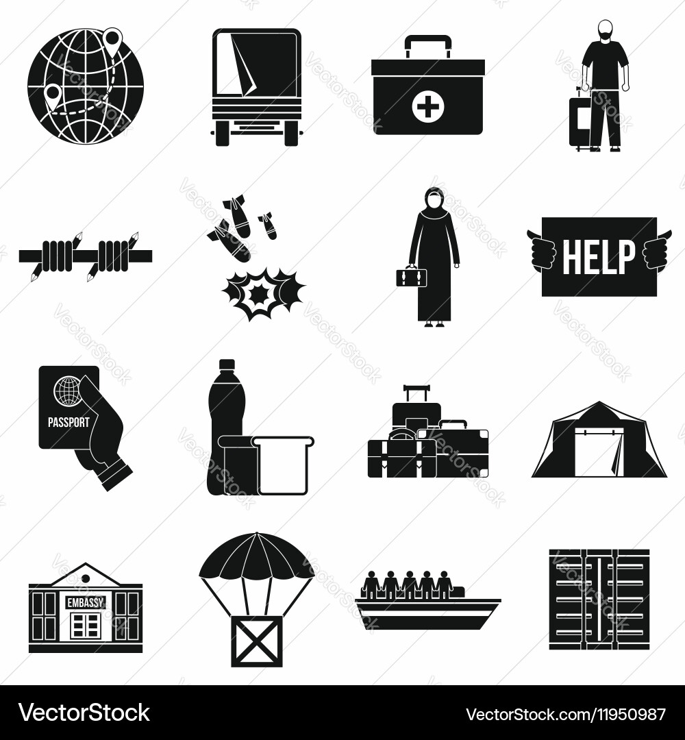 Refugees problem icons set simple style vector image