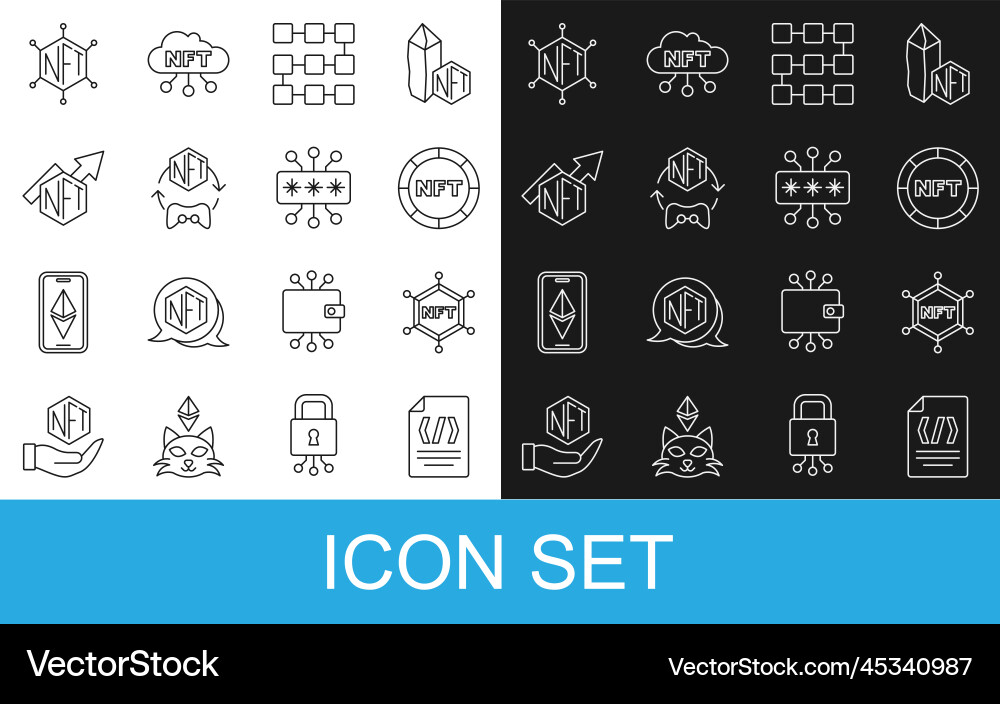 Set line binary code nft blockchain technology Set line binary code nft blockchain technology vector image