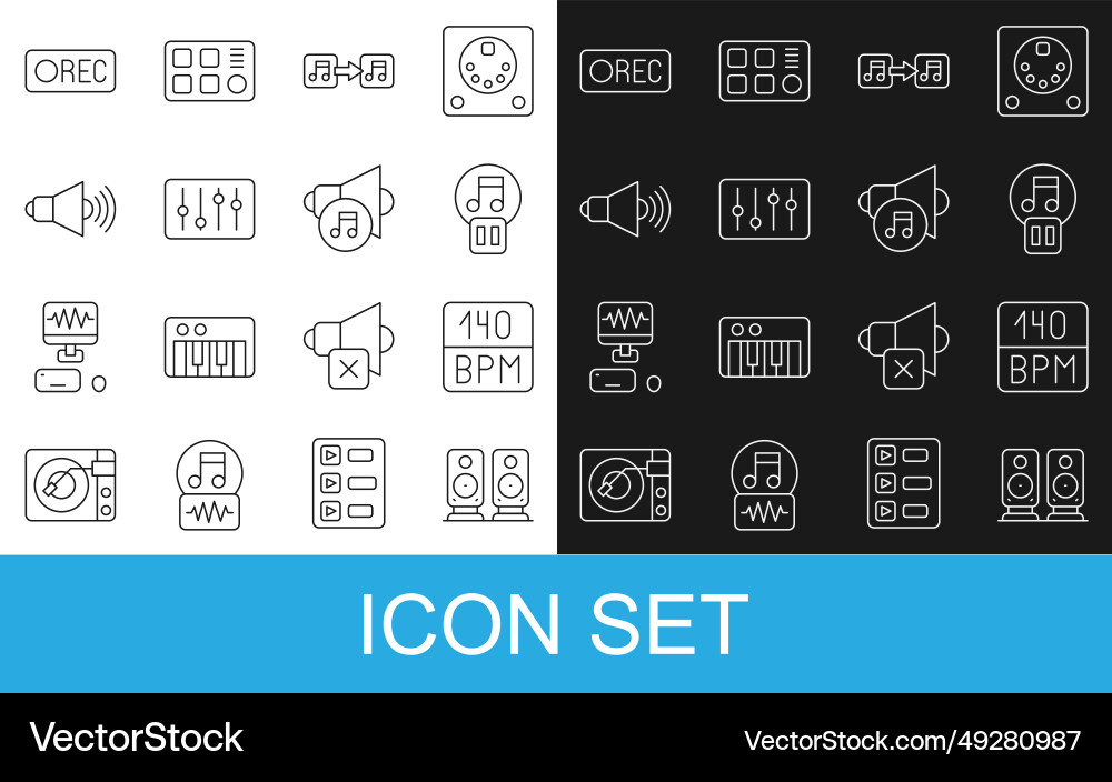 Set line stereo speaker bitrate pause button Set line stereo speaker bitrate pause button vector image