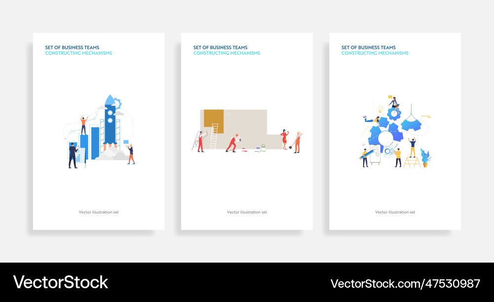 Set of business teams constructing mechanisms Set of business teams constructing mechanisms vector image