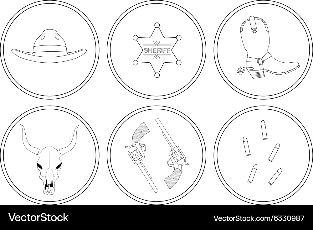 Wild west contour lines objects set Vector Image