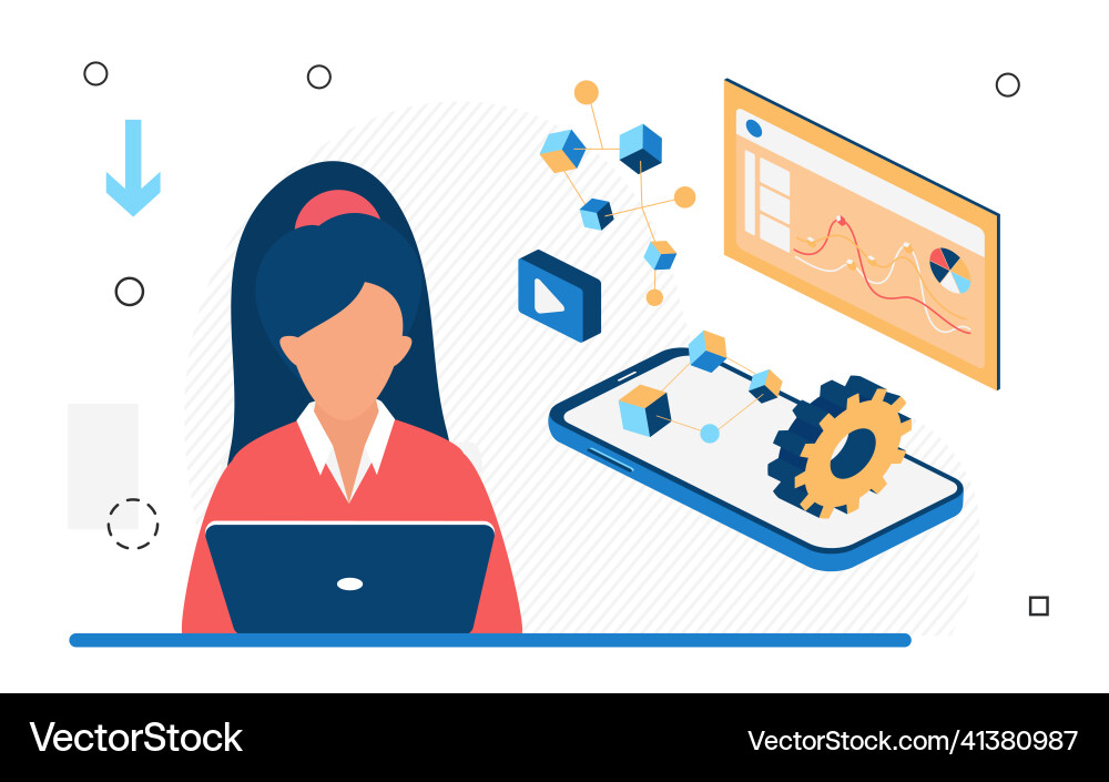Woman developer of machine technology using neural Woman developer of machine technology using neural vector image