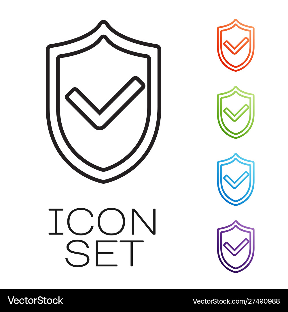 Black line shield with check mark icon isolated Black line shield with check mark icon isolated Vector Image