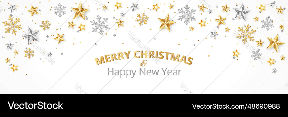Holiday banner with gold and silver decoration Holiday banner with gold and silver decoration vector image