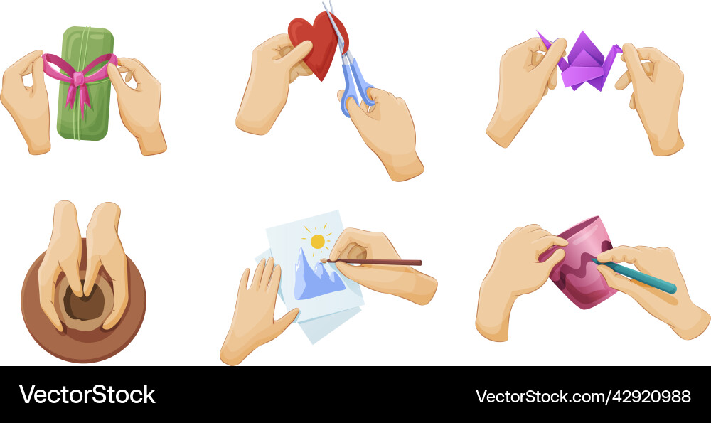 Human hands craft hobbies set creativity class Human hands craft hobbies set creativity class vector image