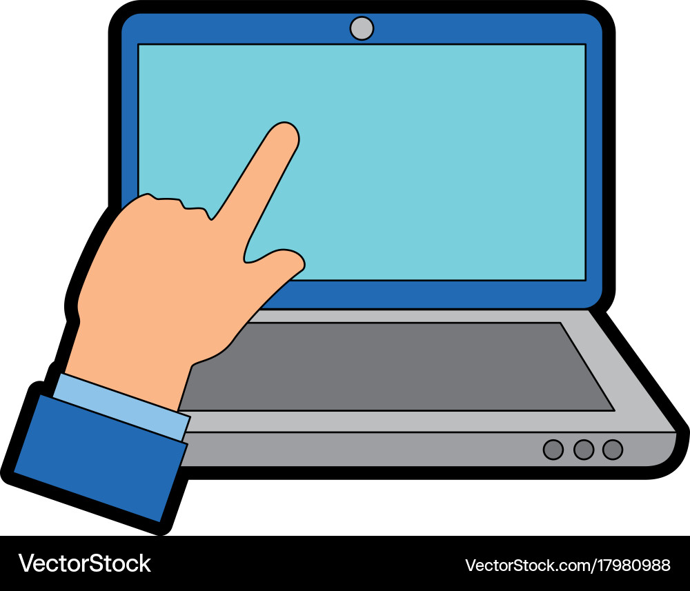 Laptop computer with hand user touching vector image